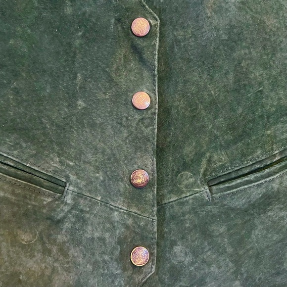 SOLD Dark Forest Green Suede Leather Vest 1990s / Early 2000s Vintage Learsi M - Picture 6 of 8